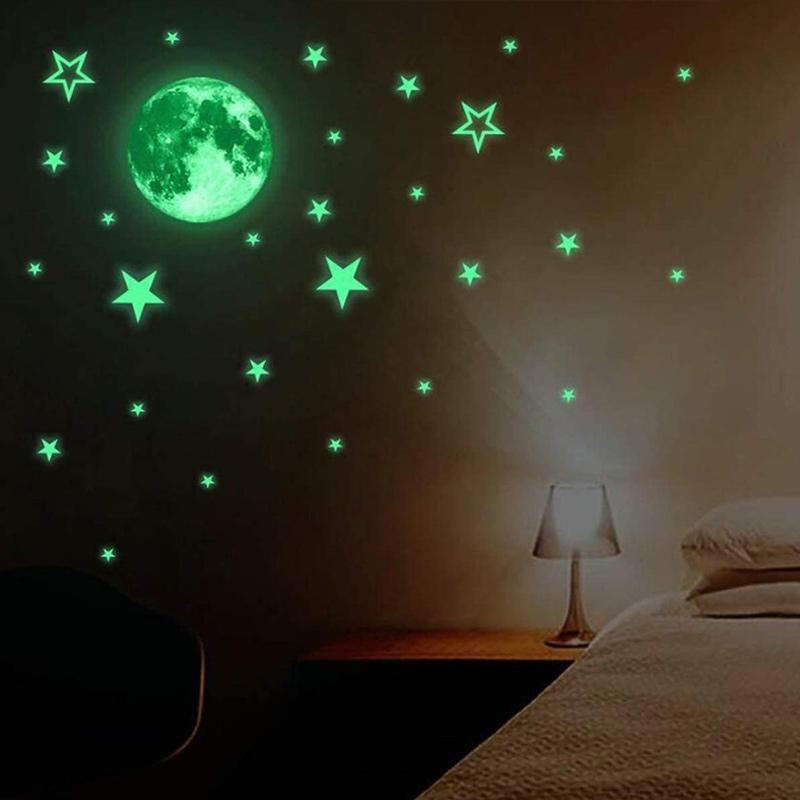 Kreativer fluoreszierender Wandaufkleber - Mond / Sterne / runde Punkte | Karnz