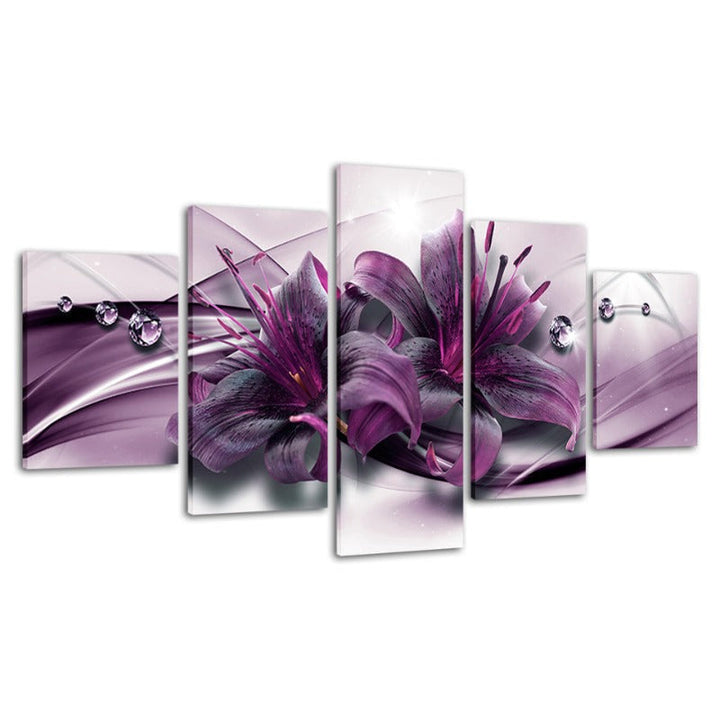 5-teilige lila Blüten - Leinwand Wandkunst Malerei