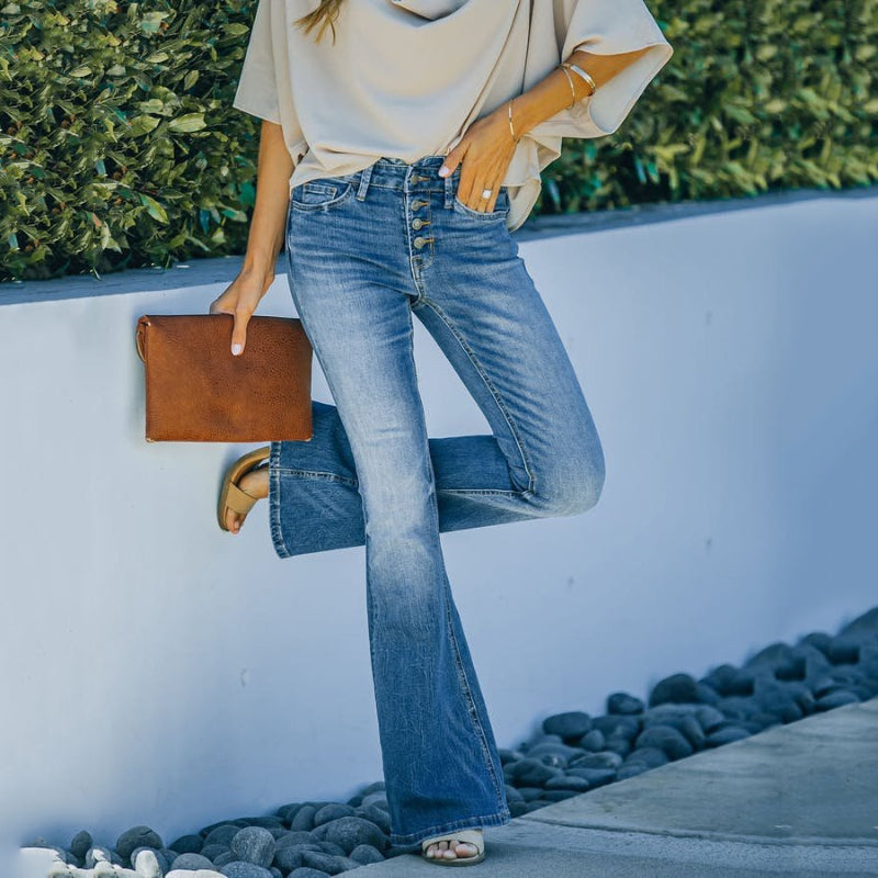 Sandsberg-Jahre-Vintage-Jeans mit hoher Taille und ausgestelltem Bein