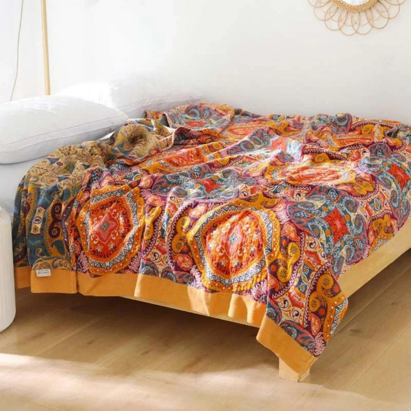 Sunrise Boho Wende-Decke, 100% Baumwolle Kühlende Steppdecke | Karnz