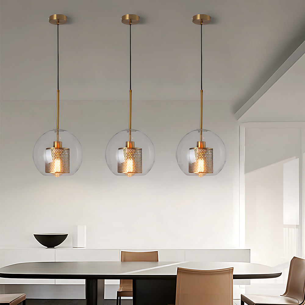 Vintage Industrie Hängelampe mit rundem Glas und Gold – LED Pendelleuchte für Esszimmer und Wohnzimmer | Karnz