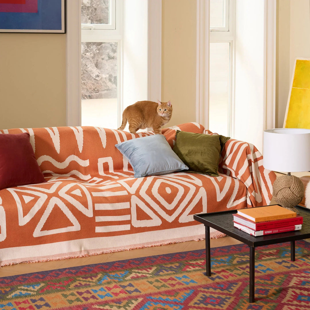 Geometrischer Boho-Stil Sofaüberzug - Modern, Stilvoll & Strapazierfähig Sofa Schutz | Karnz