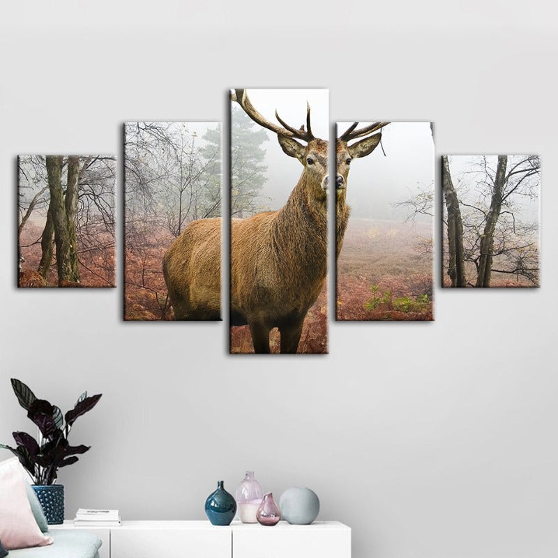 5 Stück Nebel Herbst Reh - Leinwand Wandkunst Gemälde