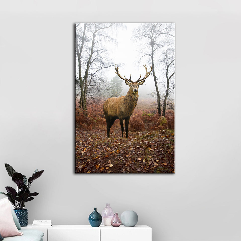 Herbstlicher Hirsch im Nebel - Leinwandbild