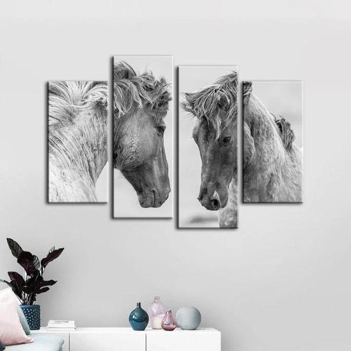 4 Stück Zwei Weiße Pferde - Leinwand Wandkunst Gemälde
