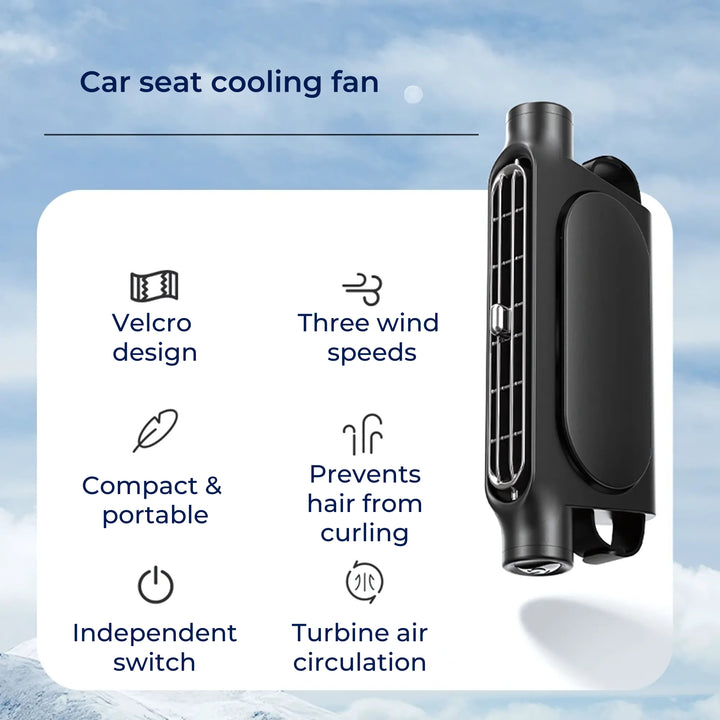 CoolDrive | USB Autositz Kühler Ventilator – Einstellbare 3 Geschwindigkeiten – Leiser USB Betrieb – Klett Kopfstützenclip für Fahrer, Passagiere, Haustiere Karnz