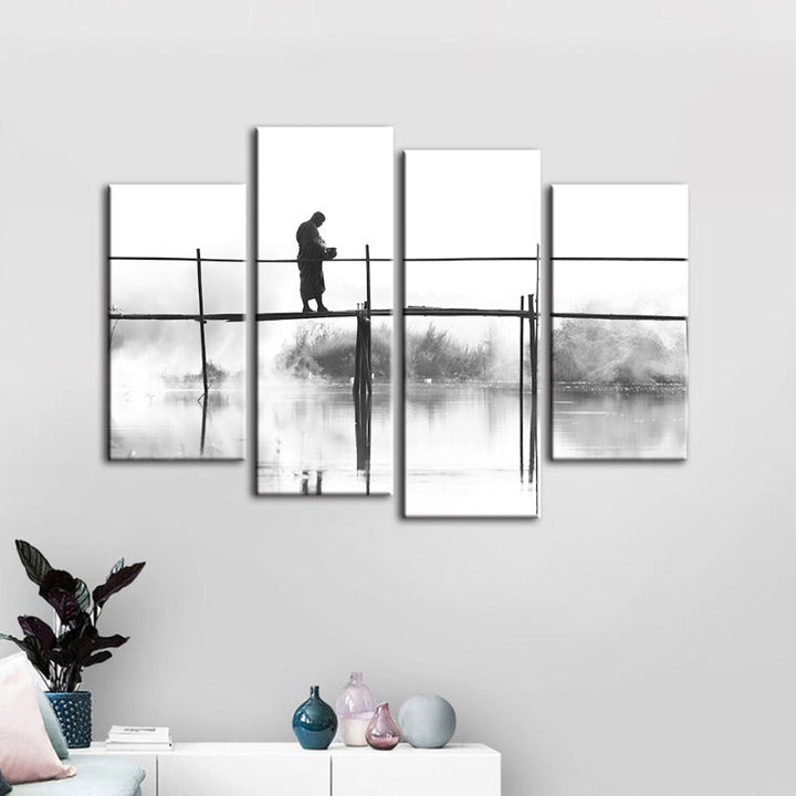 4-teilige Wasserbrücke - Leinwand Wandkunst Gemälde