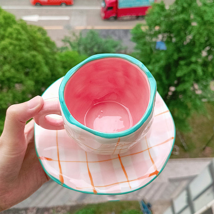 Handbemalter kreativer Kaffeebecher, Keramiktasse und Untertassenset | Karnz