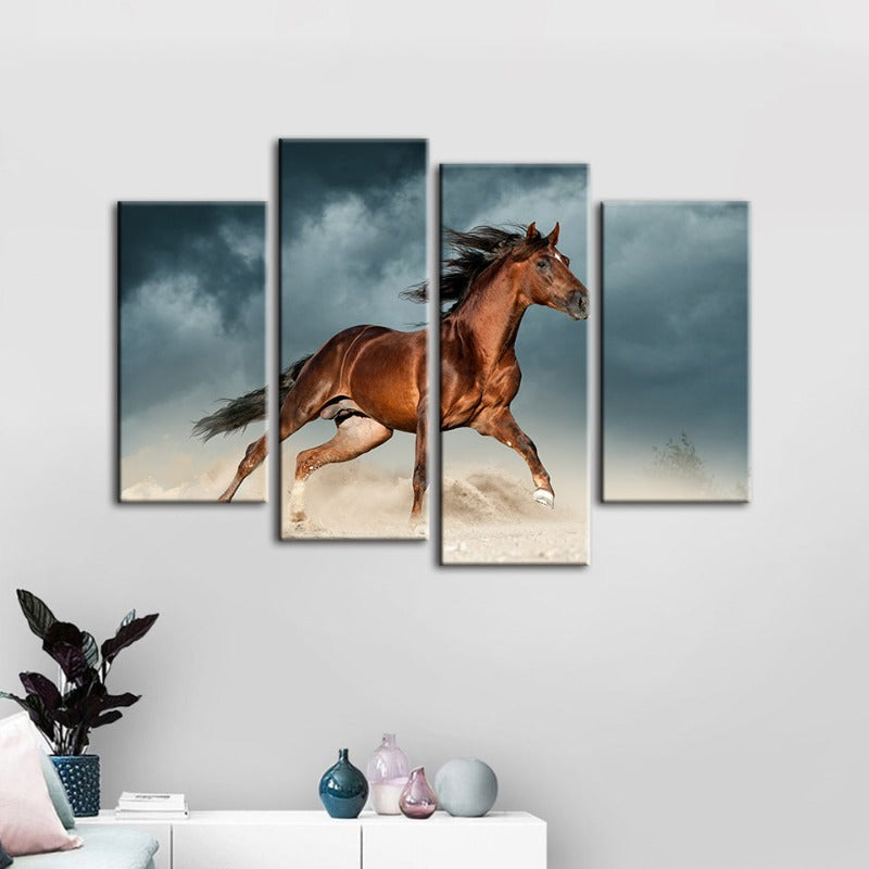 4-teilige braune Pferde in der Wüste - Leinwand Wandkunst Malerei | Karnz