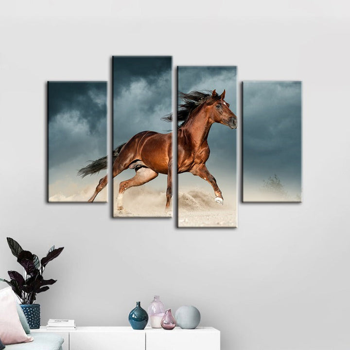 4-teilige braune Pferde in der Wüste - Leinwand Wandkunst Malerei | Karnz