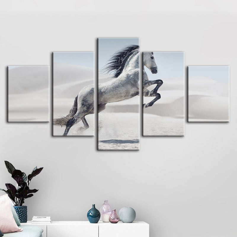 5-teilige Springendes Weißes Pferd - Leinwand Wandkunst Gemälde