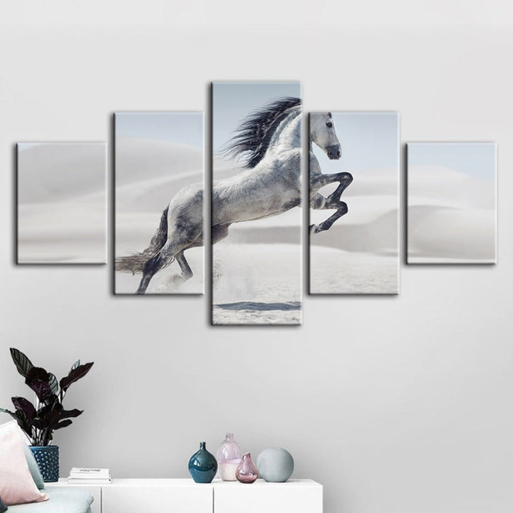 5-teilige Springendes Weißes Pferd - Leinwand Wandkunst Gemälde