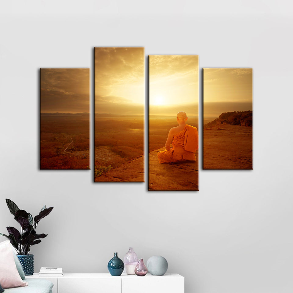 Warmer Morgen, 4-teiliges Leinwandbild