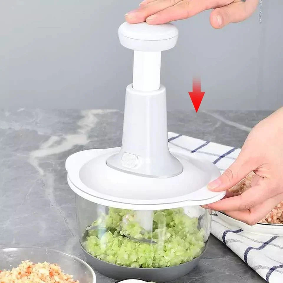 Manuelle Lebensmittelzerkleinerer, 1500ML Schnell mit 4 gebogenen Edelstahlklingen Schüsselheber