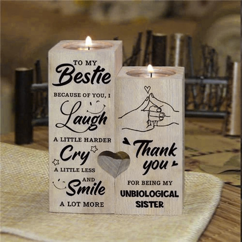 Smile A Lot More - Holz Teelichthalter mit Kerze Geschenk für Ihre Lieben | Karnz