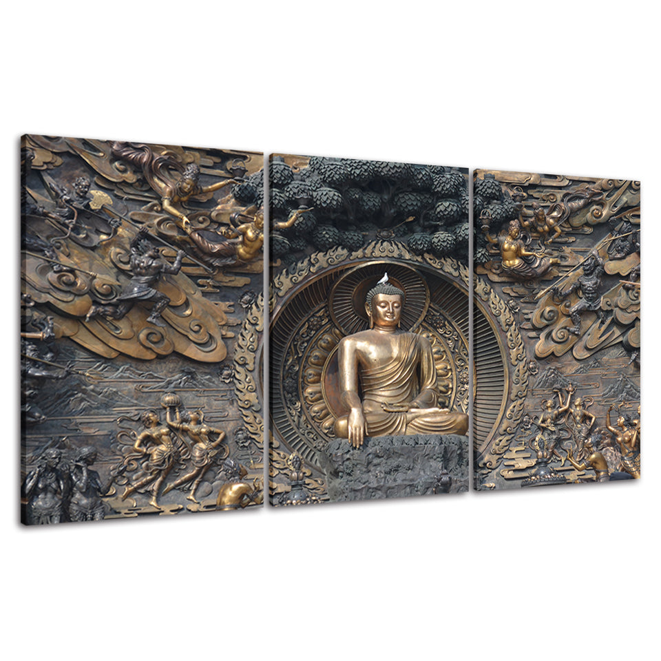 Friedliche Mahavira 3-teilig - Leinwand Wandkunst Malerei