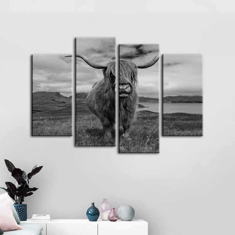 4-teilige Schwarz-Weiße Kuh - Leinwand Wandkunst Malerei | Karnz