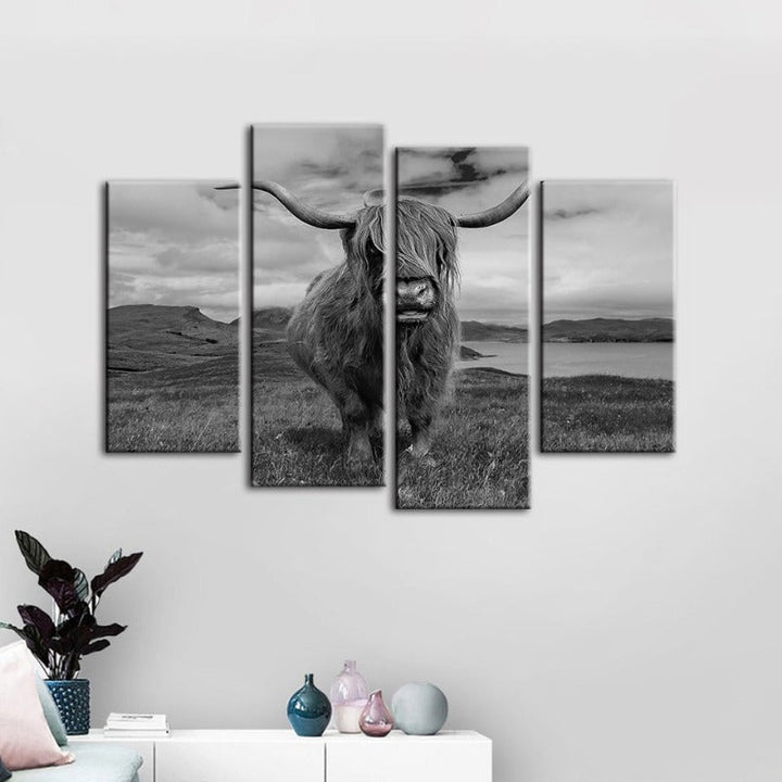 4-teilige Schwarz-Weiße Kuh - Leinwand Wandkunst Malerei | Karnz