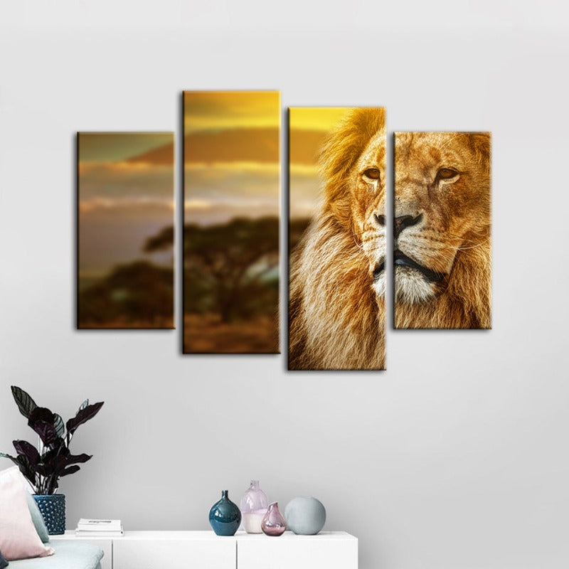 4 Stück Unamused Lion - Leinwand Wandkunst Gemälde