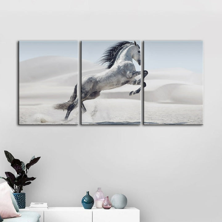 Springendes Weißes Pferd-Leinwand Wandkunst Gemälde 3 Stücke