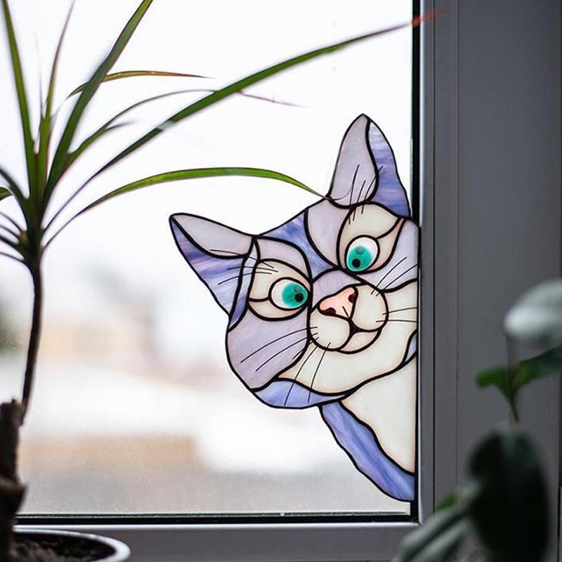Handgefertigter gefärbter Katzen-Sonnenfänger für Fenster | Karnz