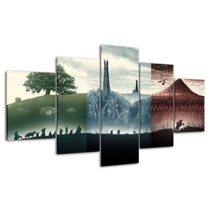 5-teilige monochromatische Landschaften - Leinwand Wandkunst Gemälde