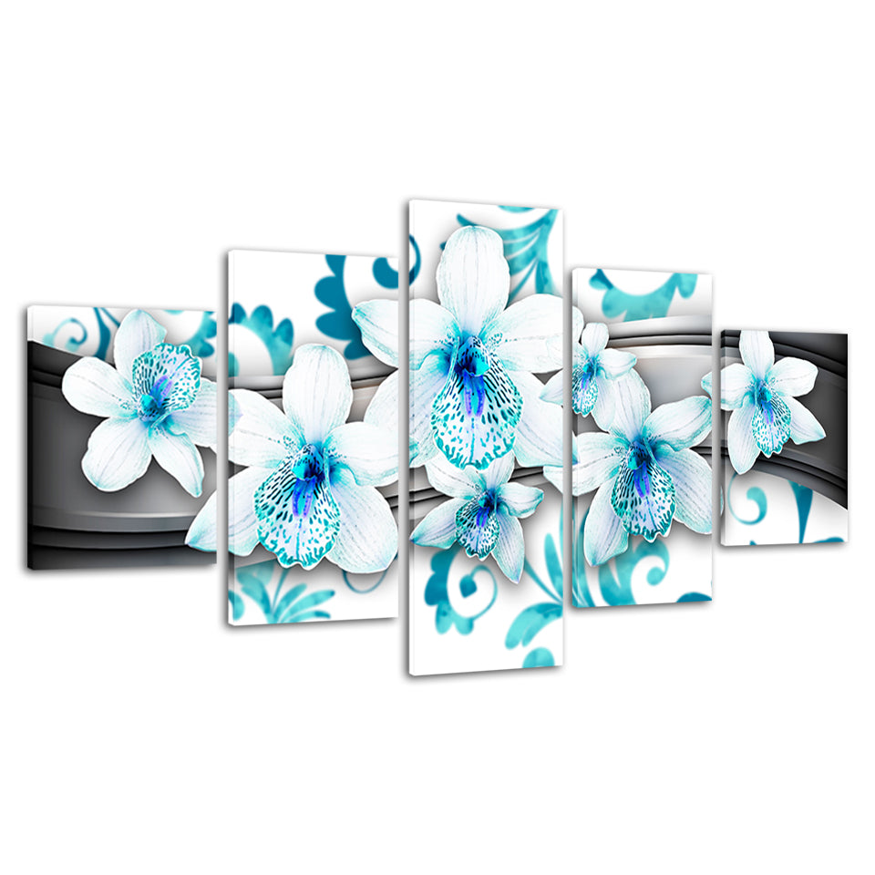 Stück Blau Farbton Weiß Blume - Leinwand Wandkunst Gemälde