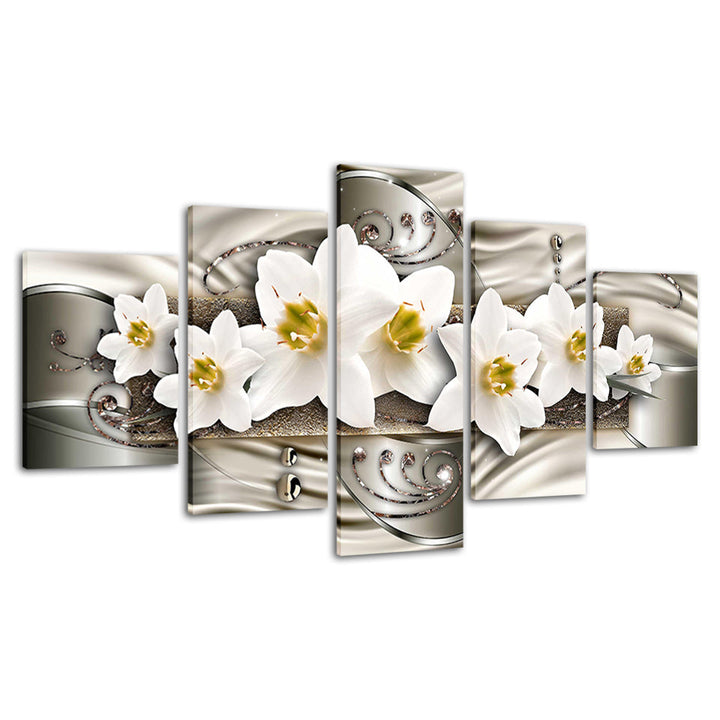 Klassische Weiße Blumen 5 Teile - Leinwand Wandkunst Gemälde