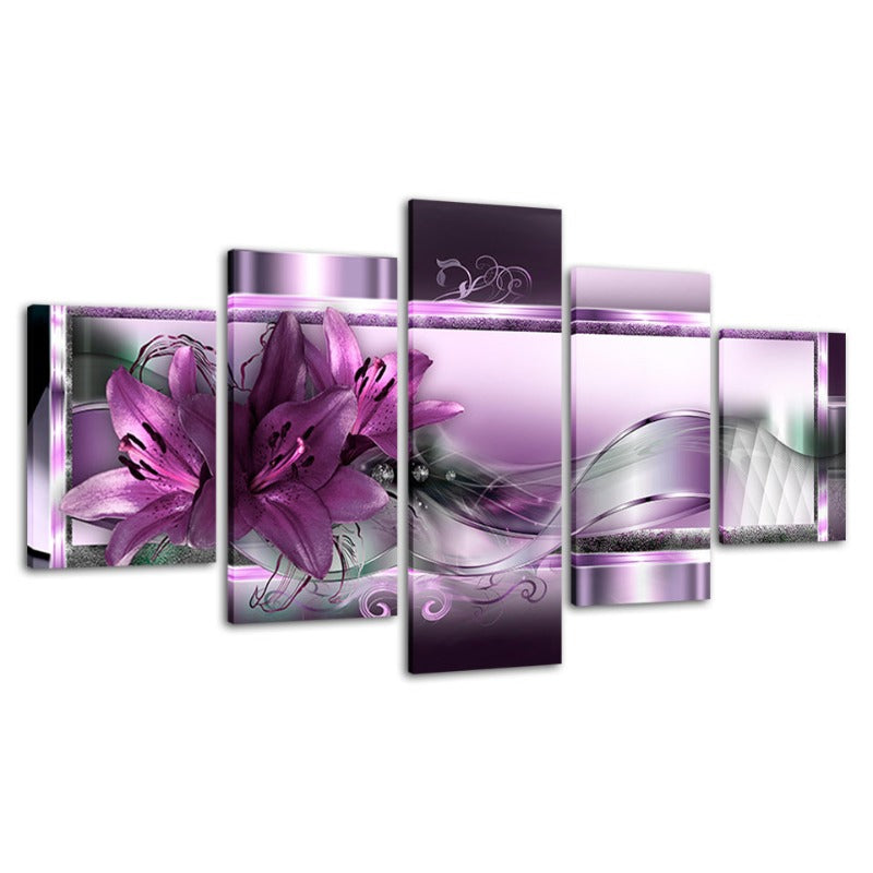 5-teiliges Lila Tulpenblumen - Leinwand Wandkunst Gemälde