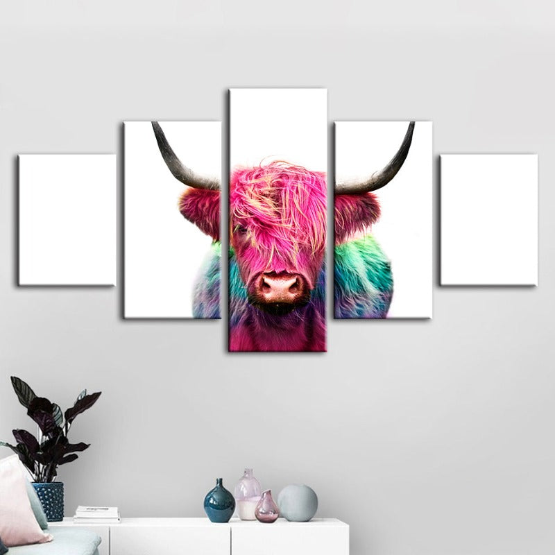 5-teilige bunte rosa Kuh - Leinwand Wandkunst Malerei