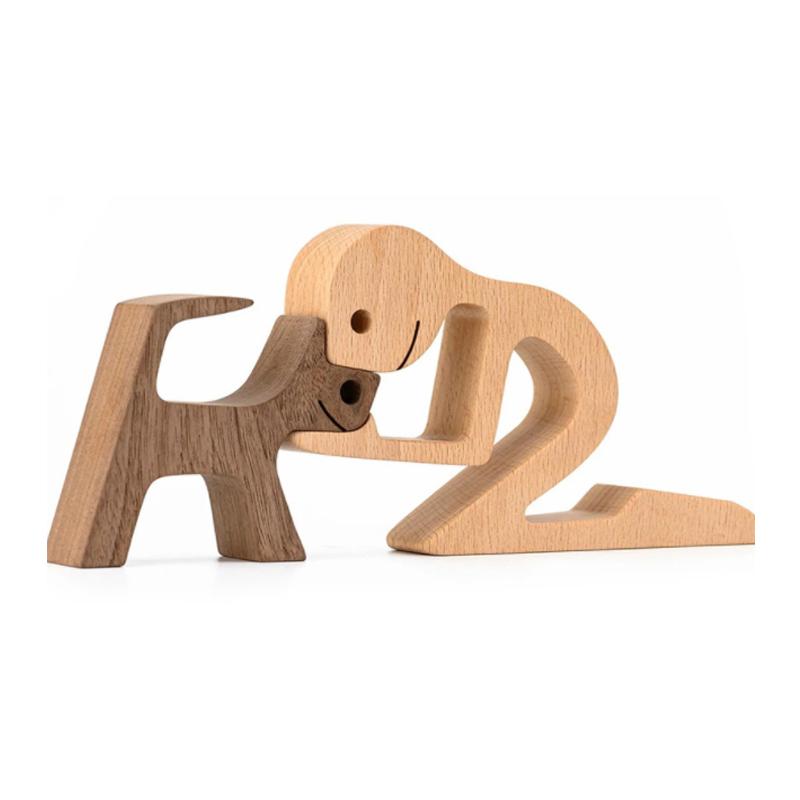 Tierliebhaber Geschenke Holzskulptur Familie & Welpe Holzhandwerk Tischornamente | Karnz