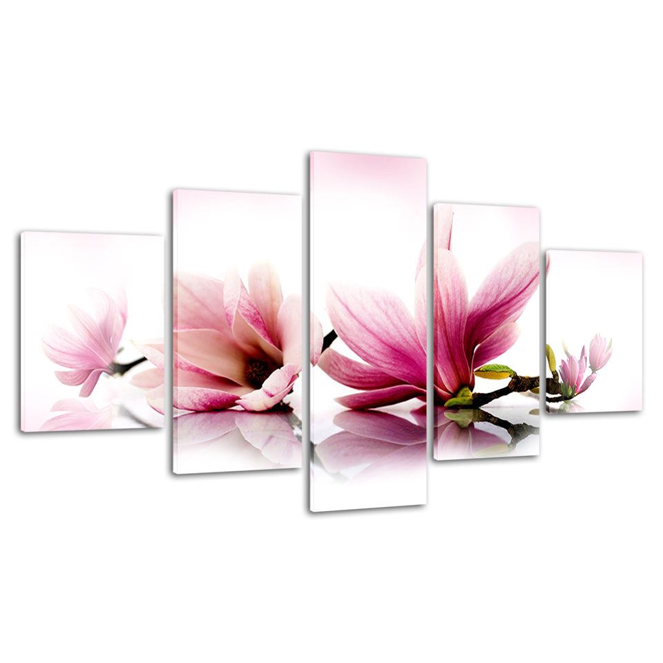 Ruhiges rosa Magnolienzweig-5-teiliges Leinwandbild
