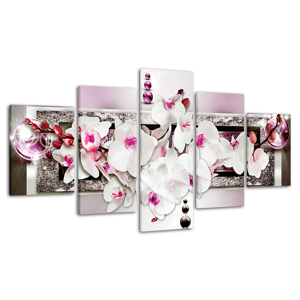 Atemberaubendes 5-teiliges Leinwandbild mit weißen und rosa Orchideen
