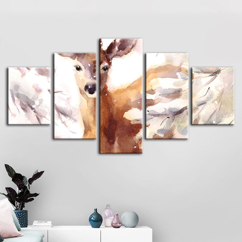 5 Stück Jung Eleganter Hirsch - Leinwand Wandkunst Malerei