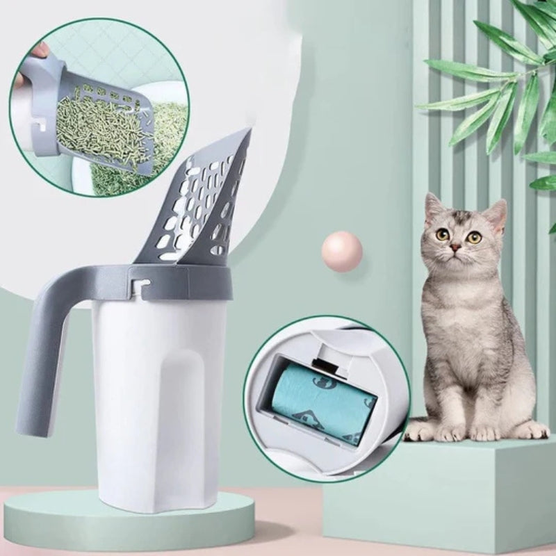 Selbstreinigende Katzenstreu Box mit integriertem Beutelspender Karnz