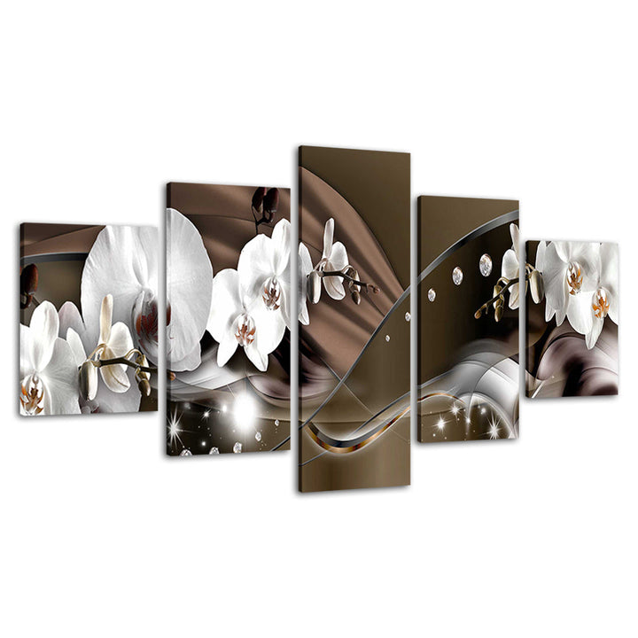 Formale Braune und Weiße Orchideen 5 Teile - Leinwand Wandkunst Malerei
