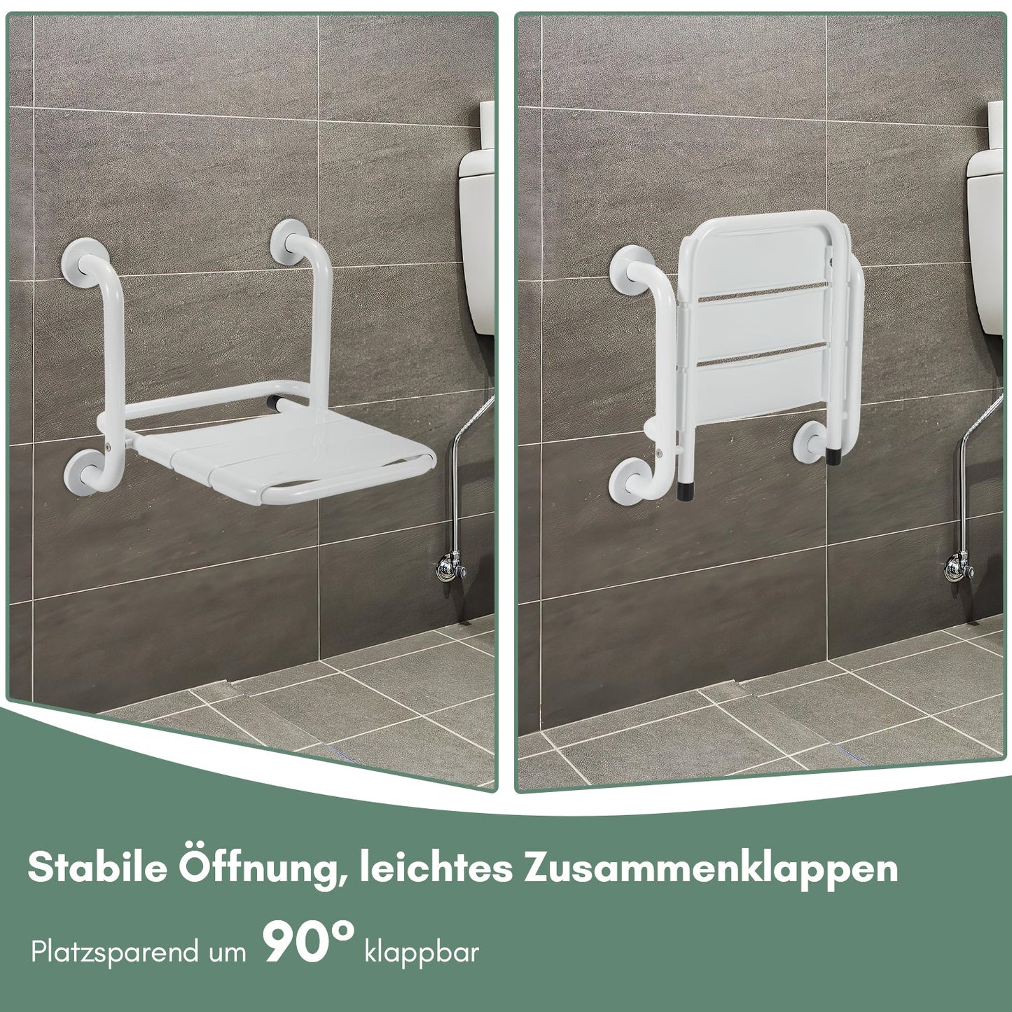 Duschklappsitz Klappbar mit Armlehnen Wandmontage | Karnz