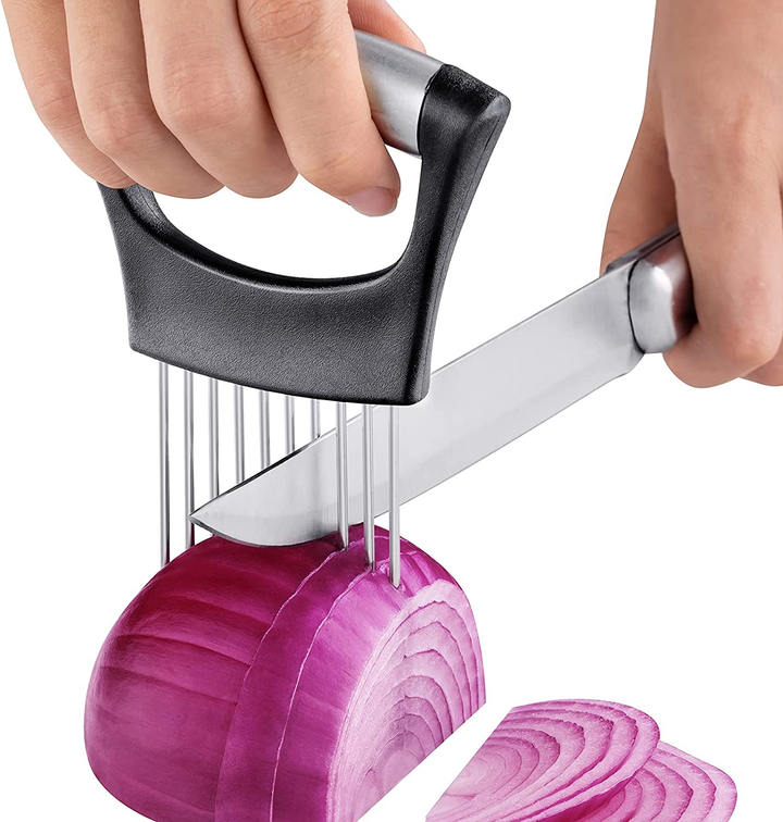 Edelstahl Zwiebel Cutter Halter, Lebensmittel Schneider Assistent Tomatenschneider Halter | Karnz