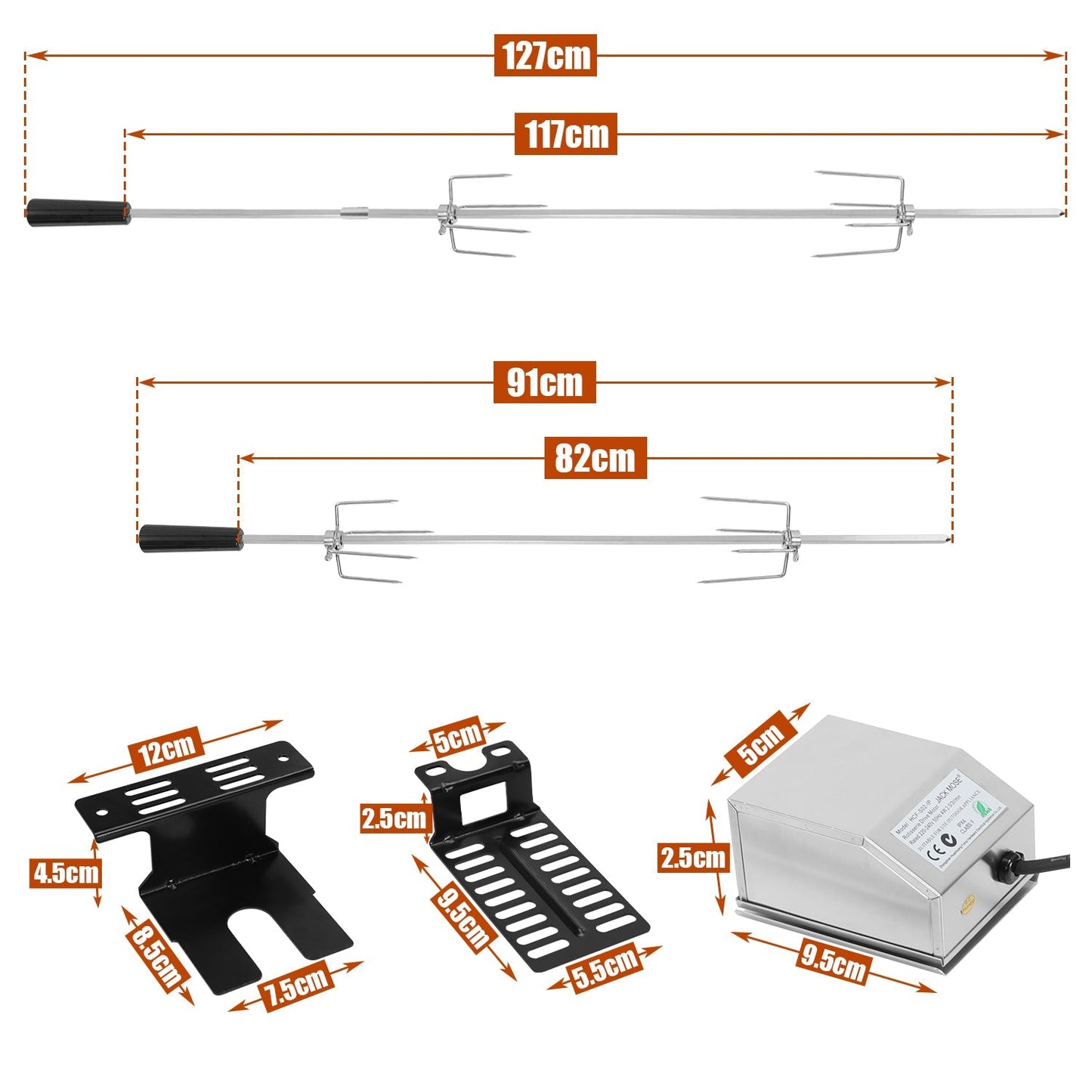 BBQ Grillspieß Edelstahl Motor 4x Fleischnadel | Karnz