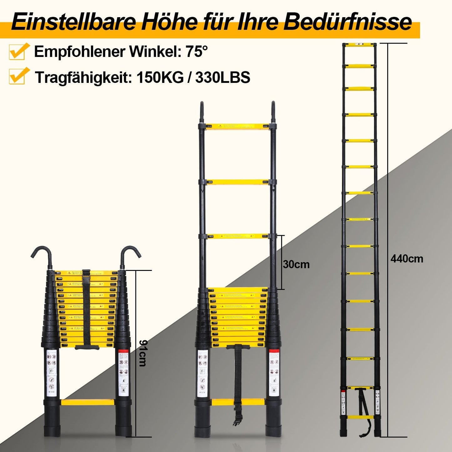 Teleskopleiter Aluminium mit Abnehmbarem Haken | Karnz