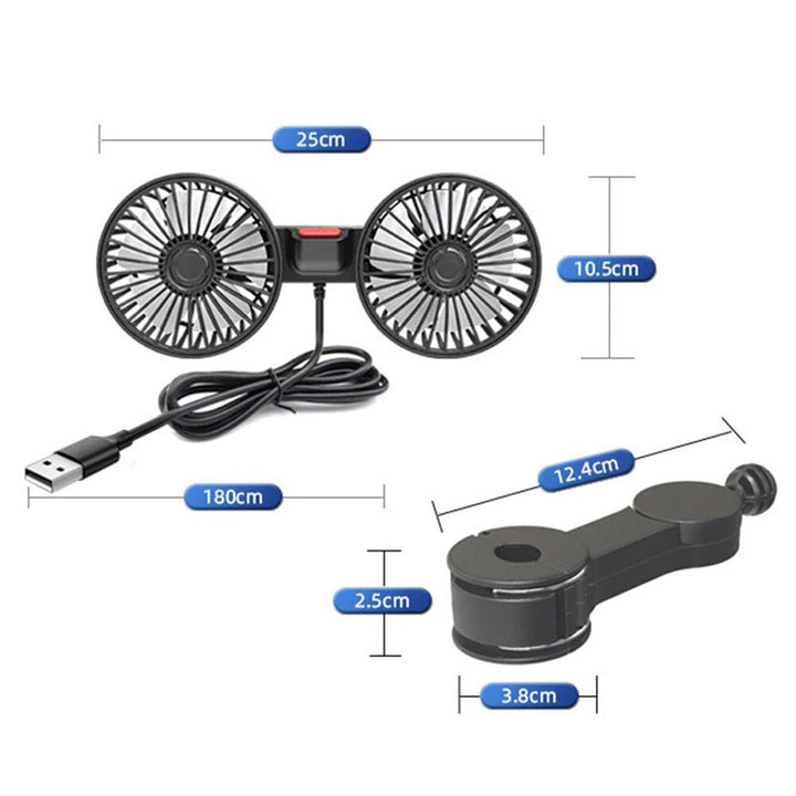Dual Head USB Auto Ventilator mit 360° Rotation für 12V/24V Fahrzeuge | Karnz