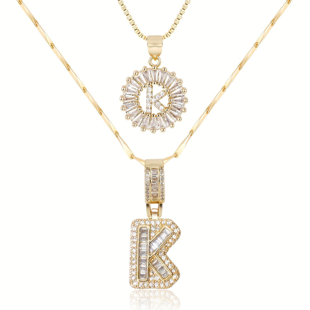 Karnz | 2pc 14k Diamant Buchstaben Initialen Halsketten