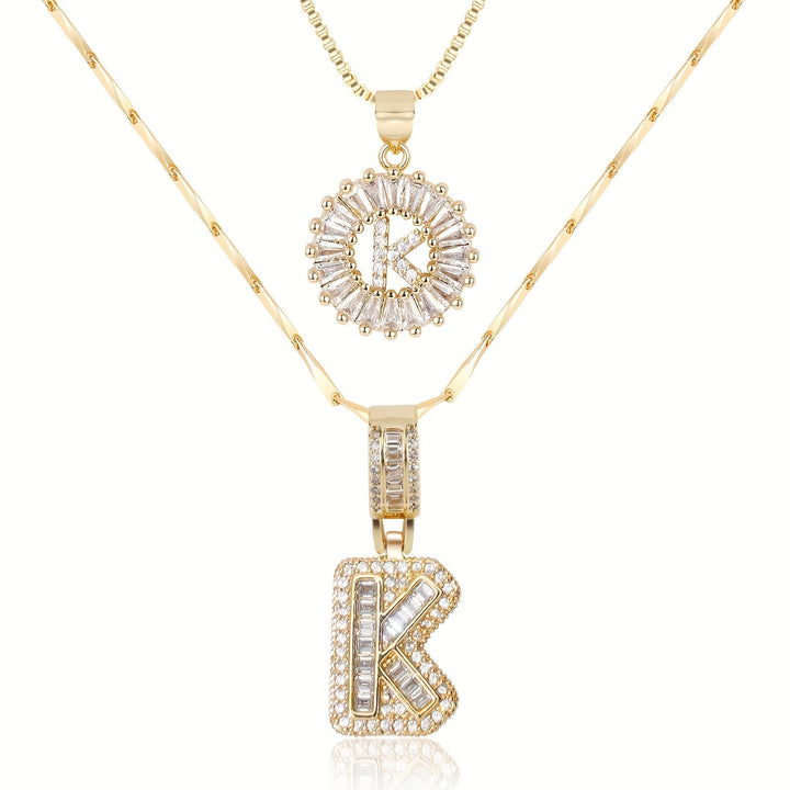 Karnz | 2pc 14k Diamant Buchstaben Initialen Halsketten