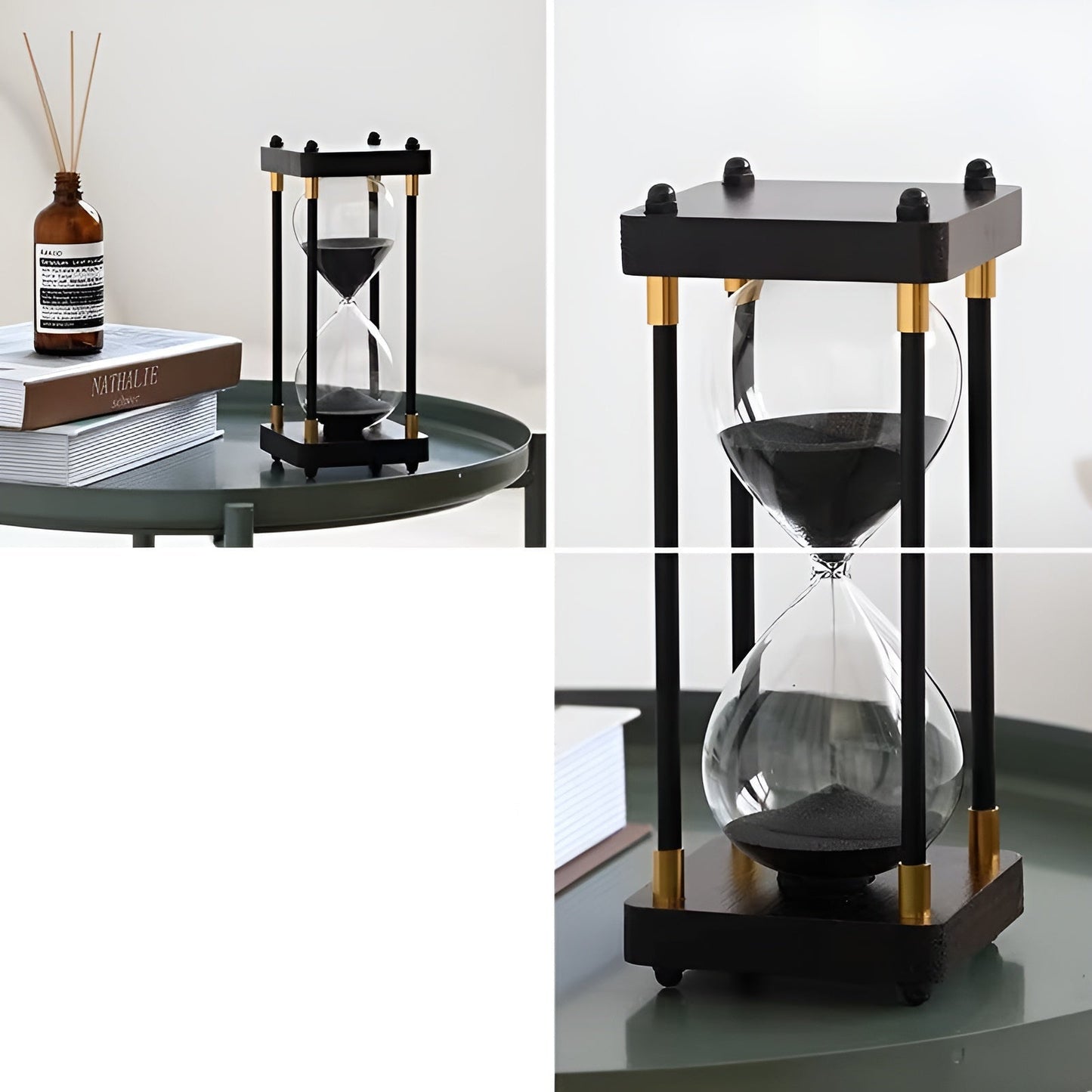 Kostenloser 60-Minuten Sanduhr – Kreatives Dekoratives Retro-Design in Schwarz | Metallrahmen mit kratzfester Basis | Karnz