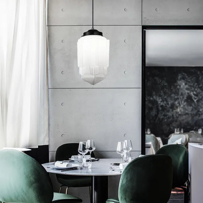 Vintage Geometrische Hängelampe aus Mattglas – Retro Pendelleuchte für Esszimmer | Karnz
