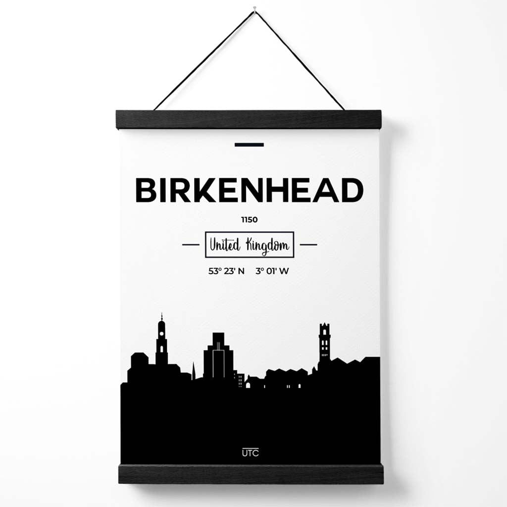 Birkinhead Schwarz-Weiß-Stadtansicht-Poster mit Aufhänger