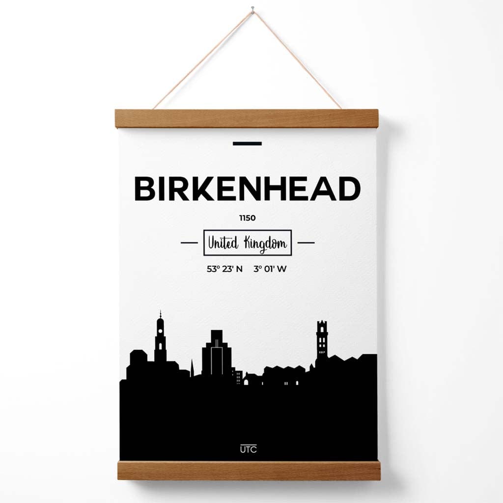 Birkinhead Schwarz-Weiß-Stadtansicht-Poster mit Aufhänger