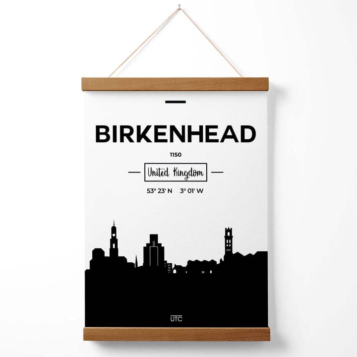 Birkinhead Schwarz-Weiß-Stadtansicht-Poster mit Aufhänger