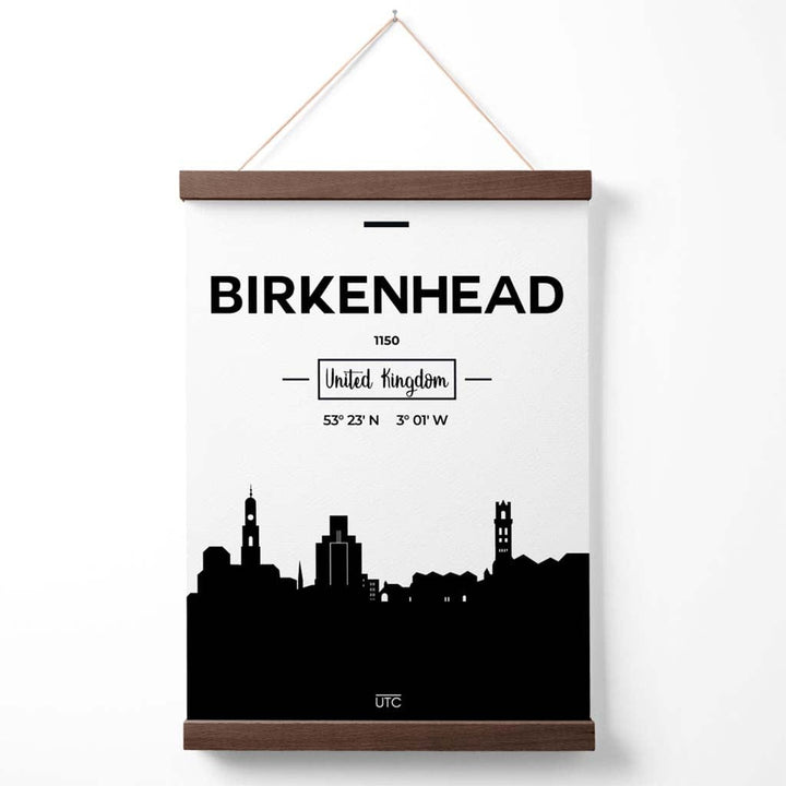 Birkinhead Schwarz-Weiß-Stadtansicht-Poster mit Aufhänger