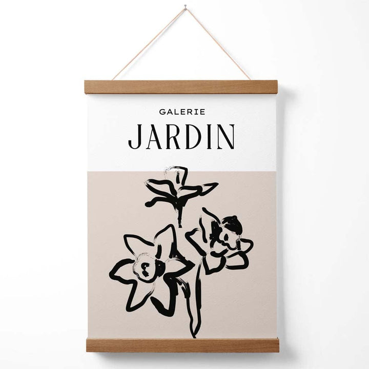 Beige-schwarzes Boho-Poster mit Narzissenmotiv und Aufhänger